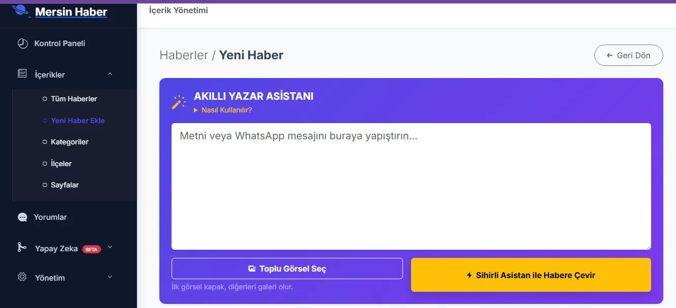 WhatsApp Yapay Zeka Haber Yazar Asistanı